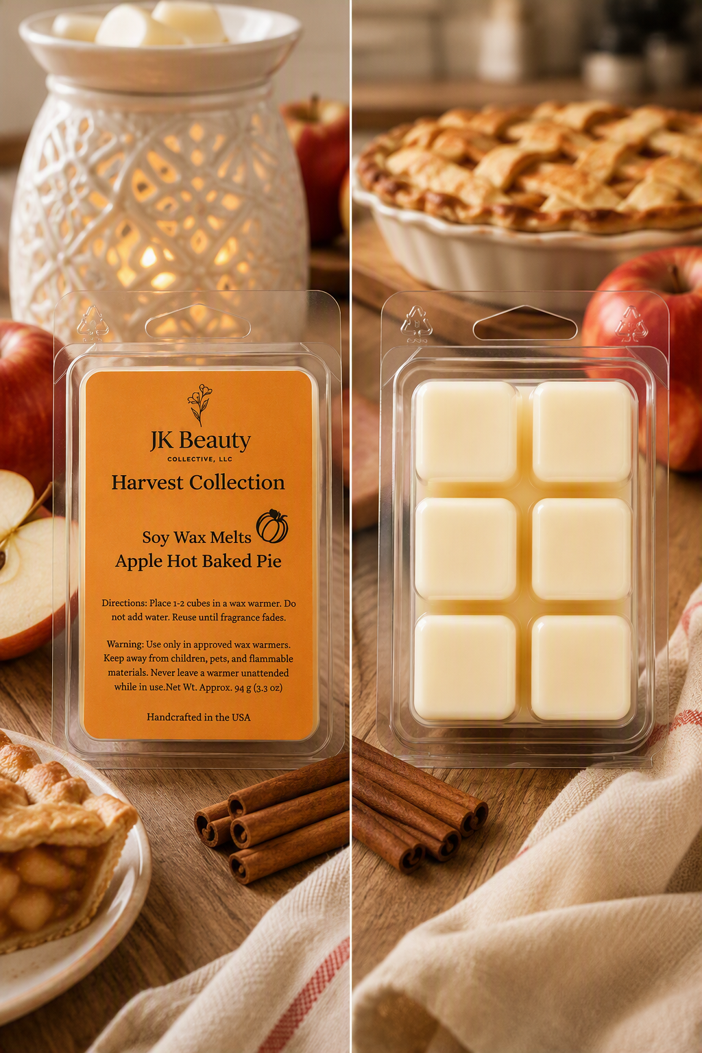 🍎 Apple Hot Baked Pie Soy Wax Melts Cubes | Harvest Collection | 3.3 oz