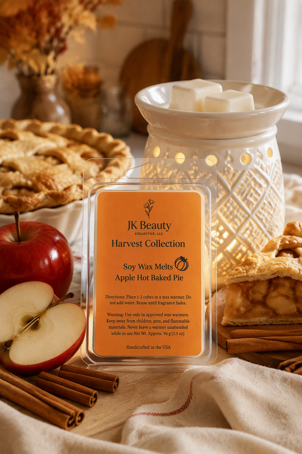 🍎 Apple Hot Baked Pie Soy Wax Melts Cubes | Harvest Collection | 3.3 oz