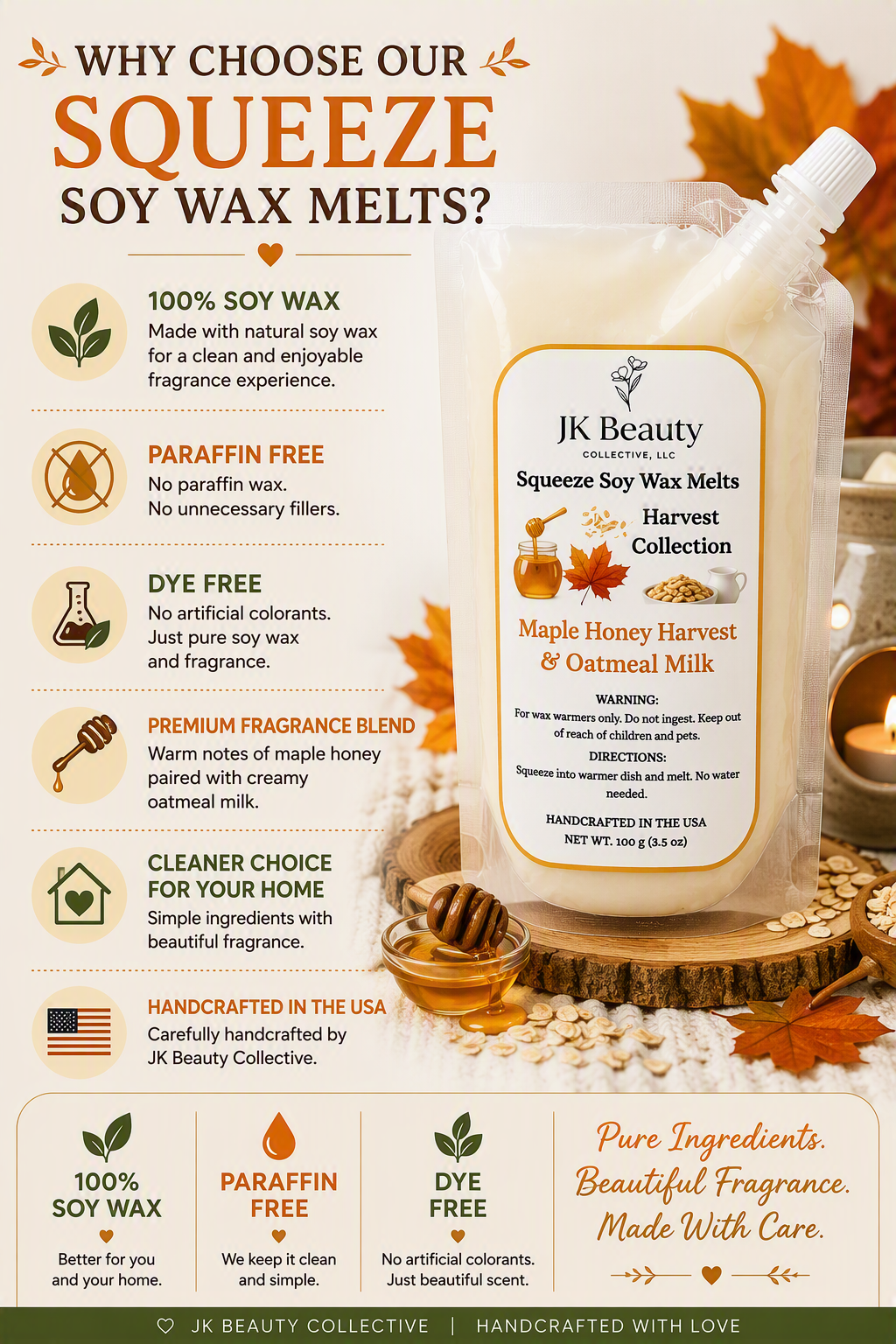 🍯 Maple Honey Harvest & Oatmeal Milk Squeeze Soy Wax Melts