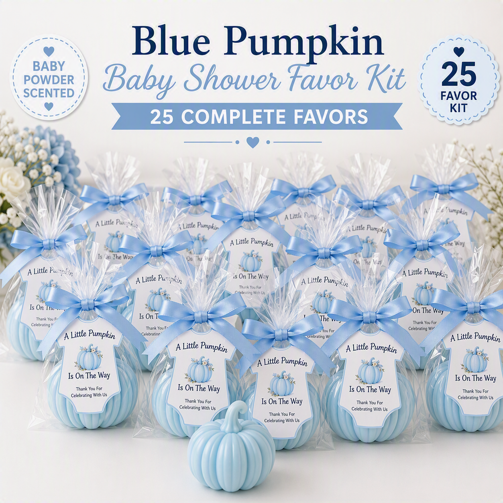 🎃 Blue Pumpkin Glycerin Soap Baby Shower Favor Kit (Set of 25)