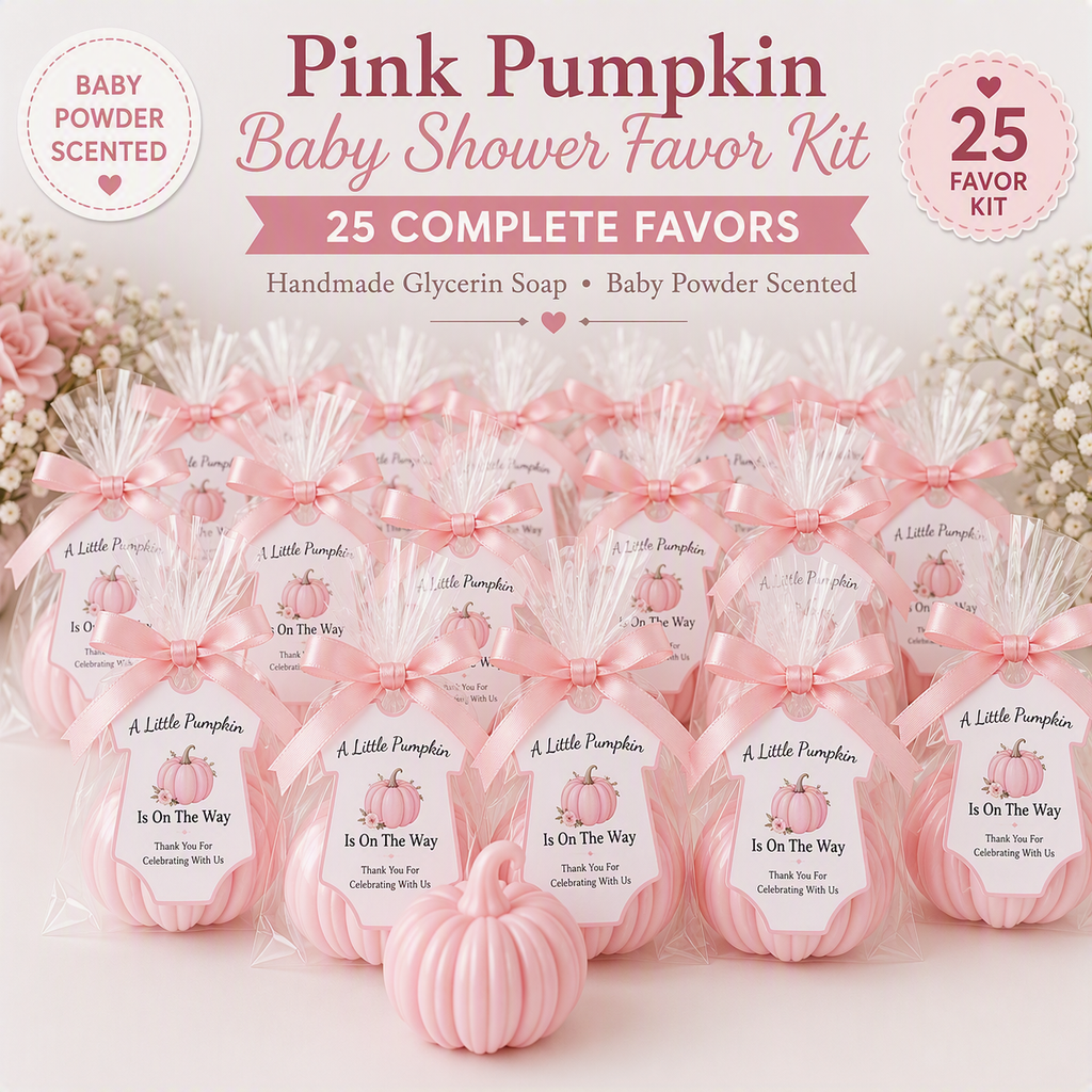 🎃 Pink Pumpkin Glycerin Soap Baby Shower Favor Kit (Set of 25)