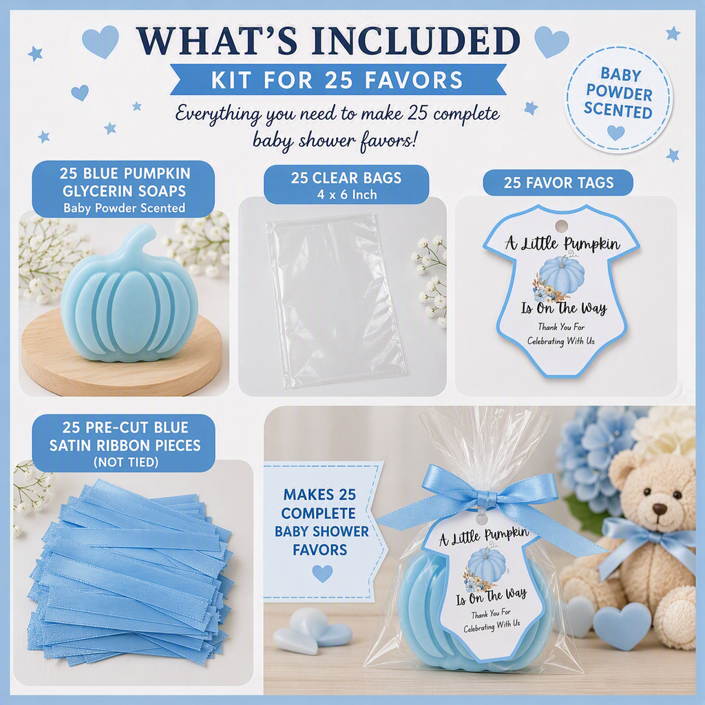 🎃 Blue Pumpkin Glycerin Soap Baby Shower Favor Kit (Set of 25)