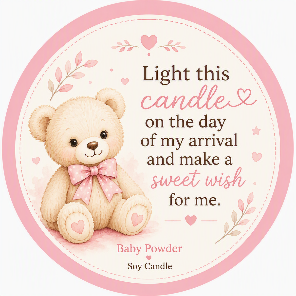 🩷 Teddy Bear Baby Shower Candle Favor Kit for Girls (Set of 25)