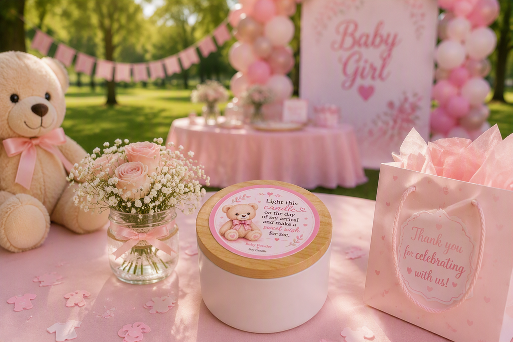 🩷 Teddy Bear Baby Shower Candle Favor Kit for Girls (Set of 25)