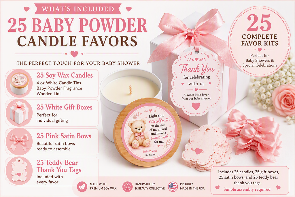 🩷 Teddy Bear Baby Shower Candle Favor Kit for Girls (Set of 25)
